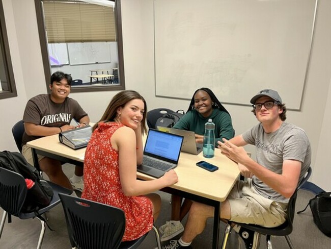 students working at table